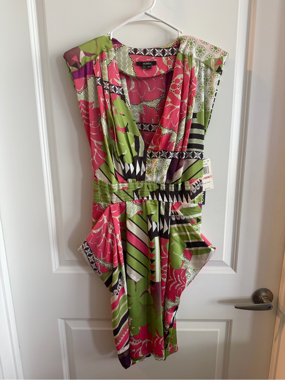 XOXO Pink & Green Patterned Midi Dress